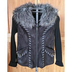 Montanaco Black Faux Suede and Faux Fur Jacket Women's Small Full Zipper